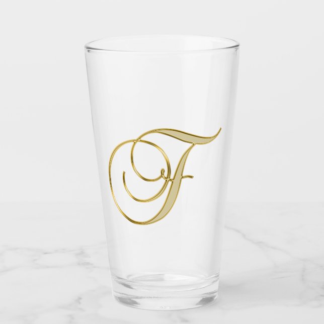 Copo De Pint Monograma Dourado F Glass (Frente)