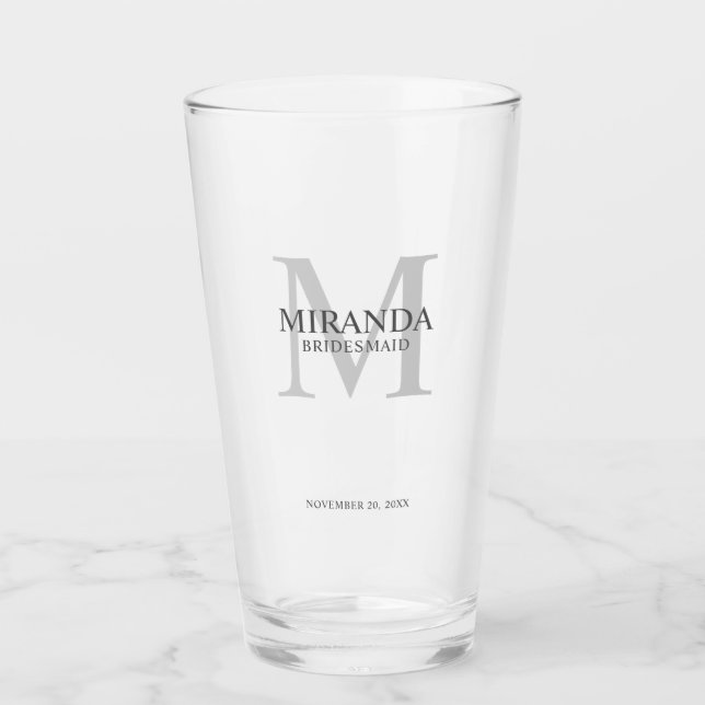 Copo De Pint Monograma e nome da Bridesmaid Personalizada (Frente)