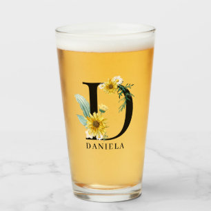 Copo De Pint Monograma Floral de Alfabeto Personalizado D