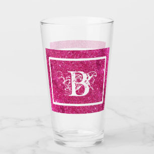 Copo De Pint Monograma Inicial da Brilhante Legal Cor-de-rosa b