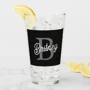 Copo De Pint Monograma Moderno Nome do Elegante Script de Cinza