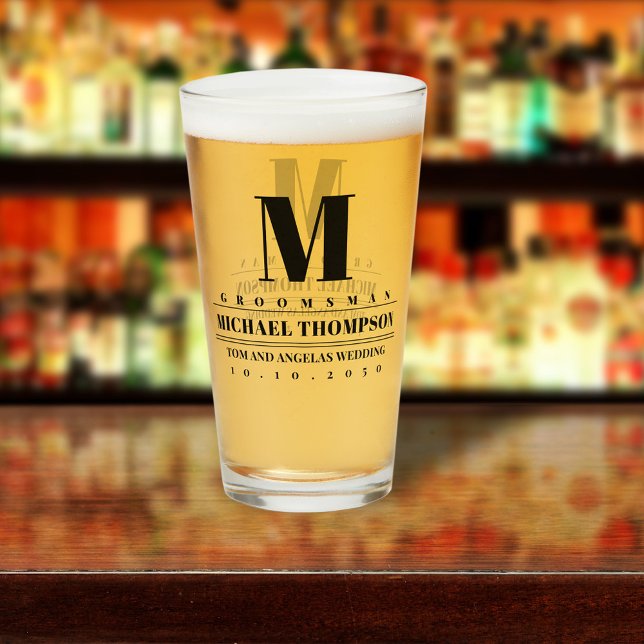 Copo De Pint Monograma Moderno Padrinho de casamento de Casamen (Criador carregado)