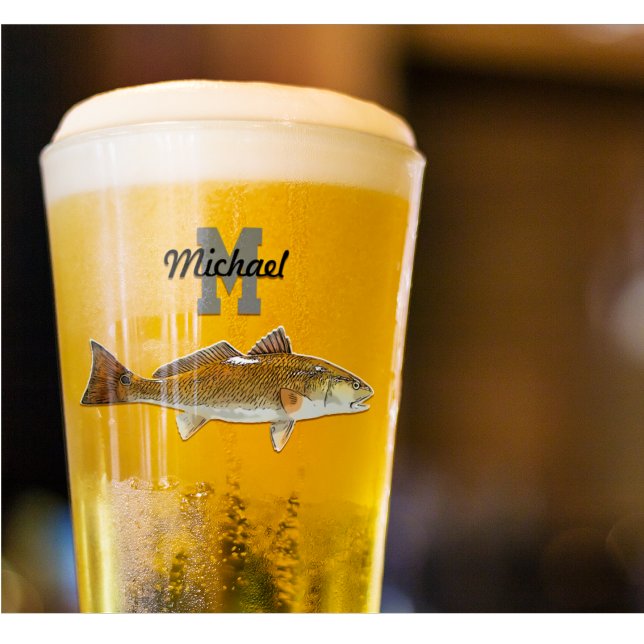 Copo De Pint Monograma Nome Cantor de Cantarilhos (For those who love to reel in a Redfish! The perfect monogram glassware, beer glass, drinking glass)