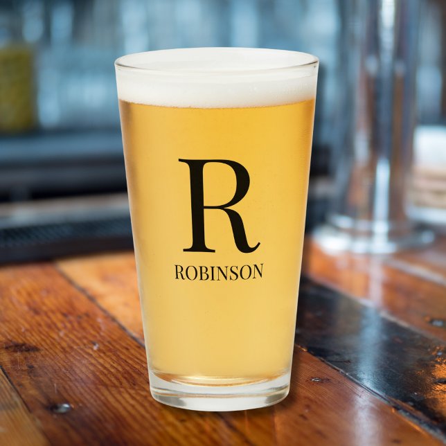 Copo De Pint Monograma Nome Simples Mínimo de Cerveja Moderna (Criador carregado)
