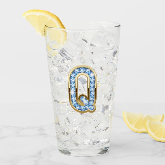 Copo De Pint Monograma Q - Vidro de 16 oz (Gelo frontal)