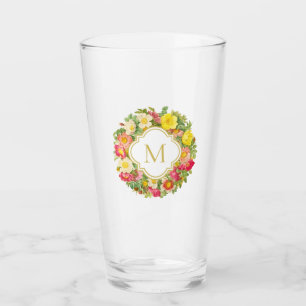 Copo De Pint Monograma Vintage Floral Wreath Rosas selvagens