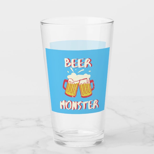 Copo De Pint Monstro da Cerveja | Vidraria de Fundo Azul (Frente)