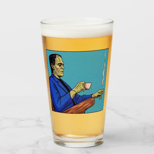 Copo De Pint Monstro de Frankenstein da Pop Art Bebendo Chá Pon (Frente (Preenchido))