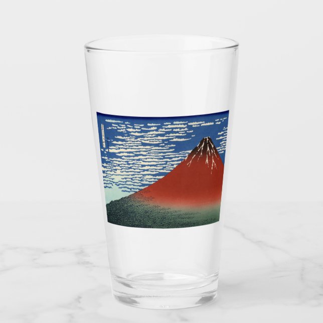 Copo De Pint Monte Fuji em tempo limpo (Red Fuji) (Hokusai) (Frente)