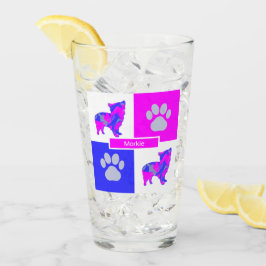 Copo De Pint Morkie Silhouette Dog & Paw Pink and Blue Square