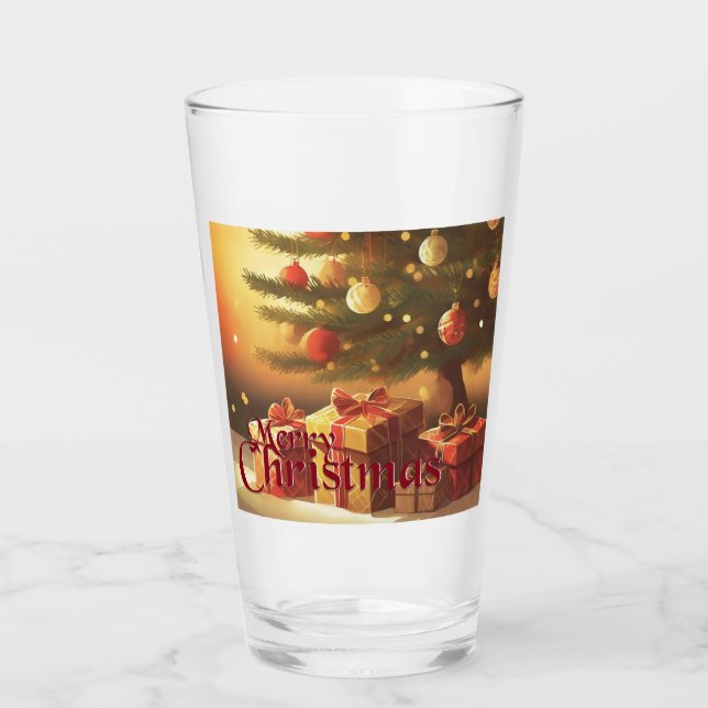 Copo De Pint Motivo de Natal, com Presentes sob a Árvore de Nat (Frente)