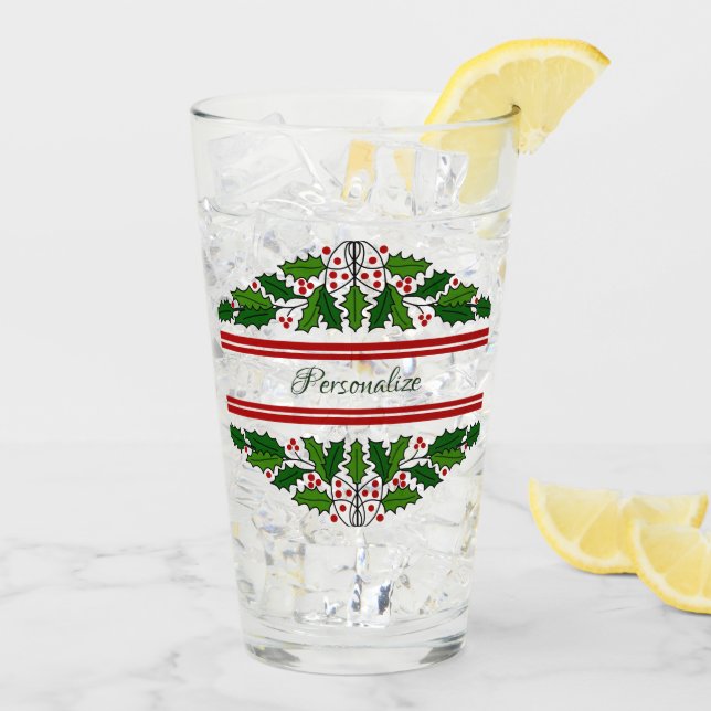 Copo De Pint Natal Feriado Férias Férias Xmas Holly Personaliza (Gelo traseiro)