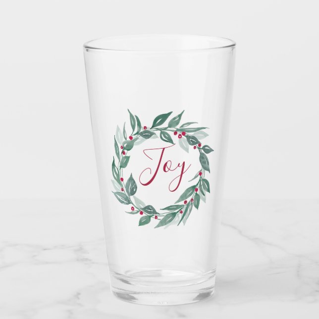 Copo De Pint Natal Greenery Wreath Red Berries Joy (Frente)