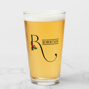 Copo De Pint Natal Holly Monograma R Cerveja Personalizada