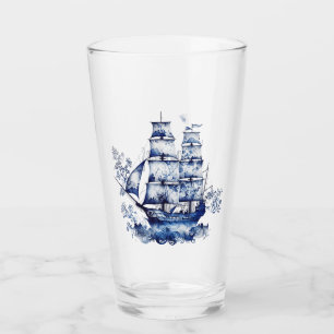 Copo De Pint Navio de navegação do tipo Delft azul e branco no 
