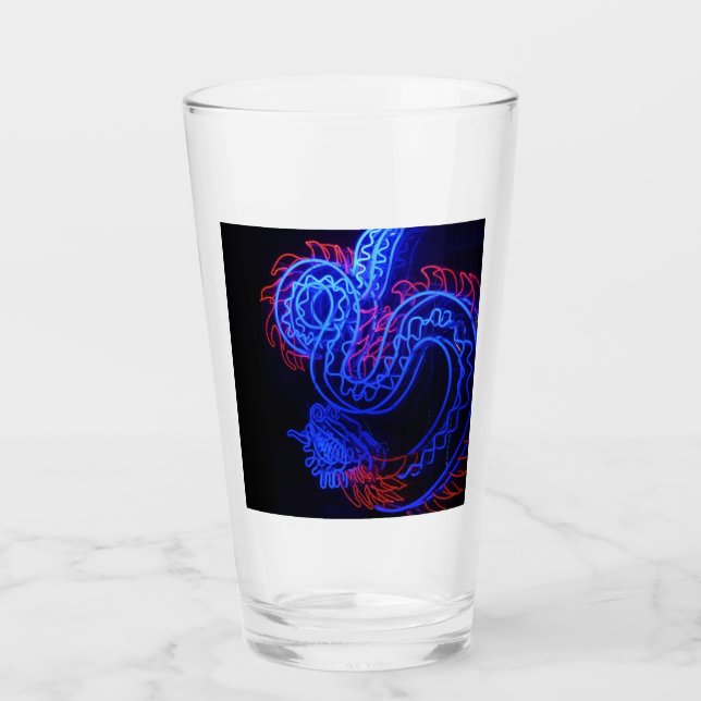 Copo De Pint Neon Blue Dragon Black Background Bright (Frente)