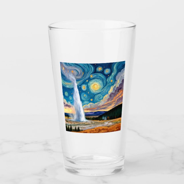 Copo De Pint Noite Estrelada Old Faithful Parque Yellowstone (Frente)