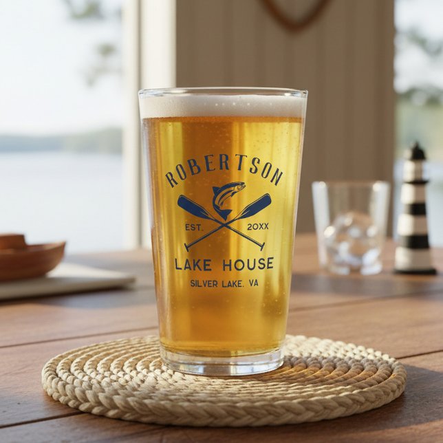 Copo De Pint Nome da Família Lake House - Oars Cruzados (Criador carregado)