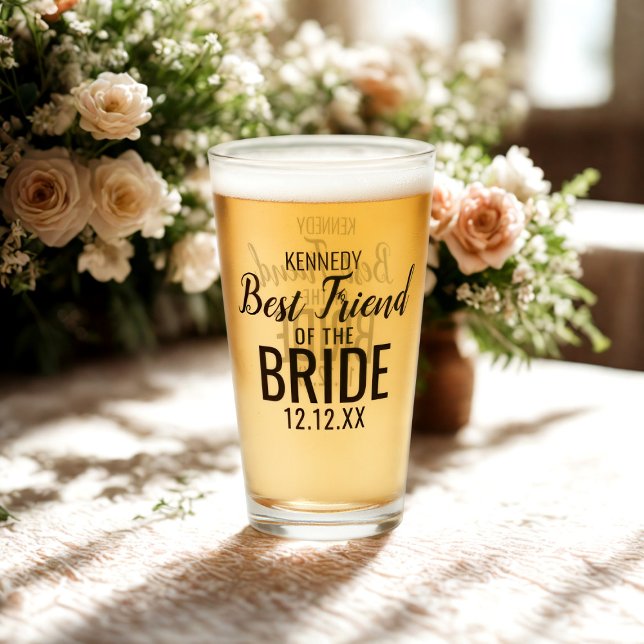 Copo De Pint Nome da Melhor Amiga da Noiva em Vidro (Perfect gift for the best friend of the Bride. Just add their name and your wedding date)