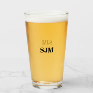 Copo De Pint Nome das iniciais do monograma personalizado preto