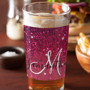 Copo De Pint Nome das Sparkles Vermelhos e Rosa Modernos