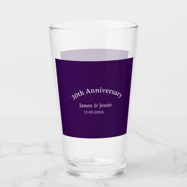 Copo De Pint nome data do 30º aniversário de casamento roxo sim (Frente)