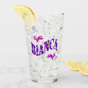 Copo De Pint Nome De Bianca Floral Com Unicórnios,