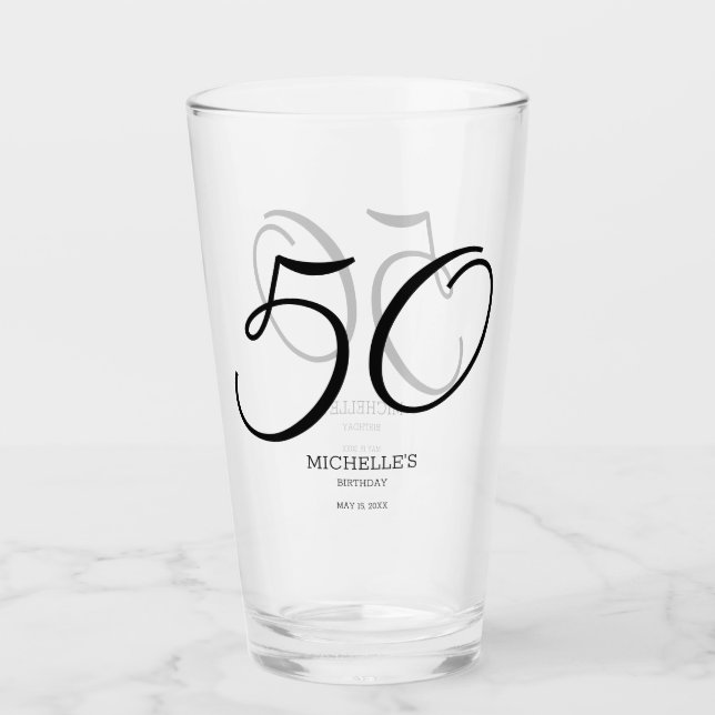 Copo De Pint Nome de Script Elegante Data 50º Aniversário (Frente)