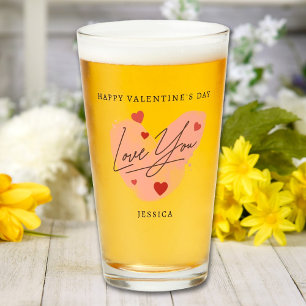 Copo De Pint Nome de Texto Personalizado Amor Corações Vermelho