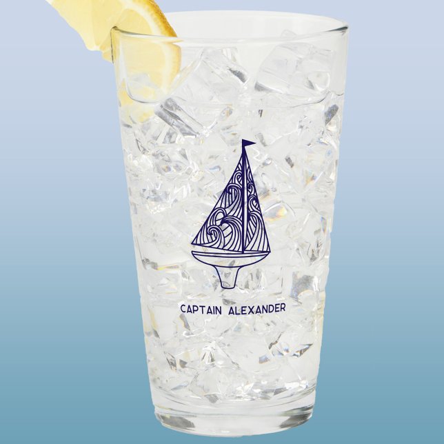 Copo De Pint Nome do Capitão Personalizado de Vela (Personalized sailing boat yacht captain custom name glass tumbler)