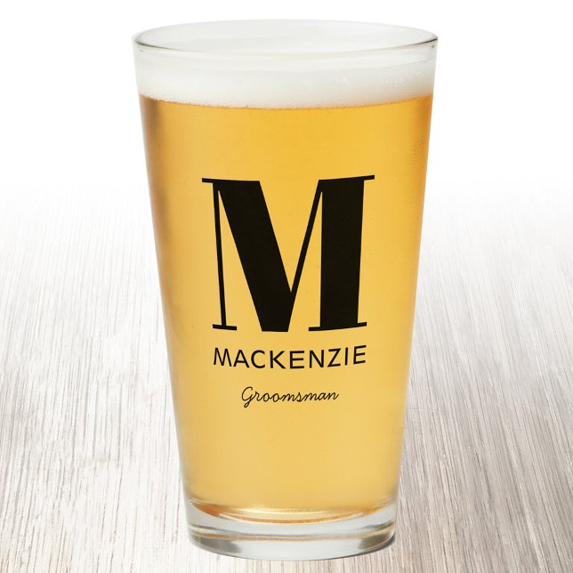 Copo De Pint Nome do Monograma do padrinho de casamento Vidro (Monogram name personalized groomsman beer glass)