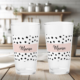 Copo De Pint Nome do Monograma Moderno | Pastel Pink & Black Po