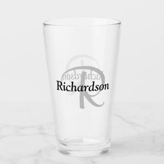 Copo De Pint Nome do Monograma Personalizado Elegante Black Sil