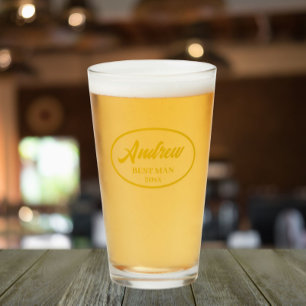 Copo De Pint Nome Estilizado em Amarelo Dourado do Padrinho de