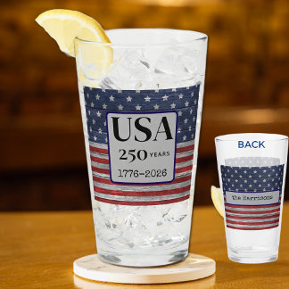 Copo De Pint Nome EUA 250 anos 1776-2026 Estrelas Vermelho Azul