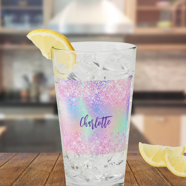 Copo De Pint Nome Holográfico cor-de-rosa púrpura (Criador carregado)