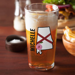 Copo De Pint Nome personalizado Alabama Flag e State Flower Cam