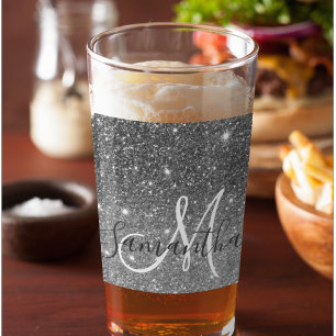 Copo De Pint Nome Personalizado da Glitter da Cinza Moderna