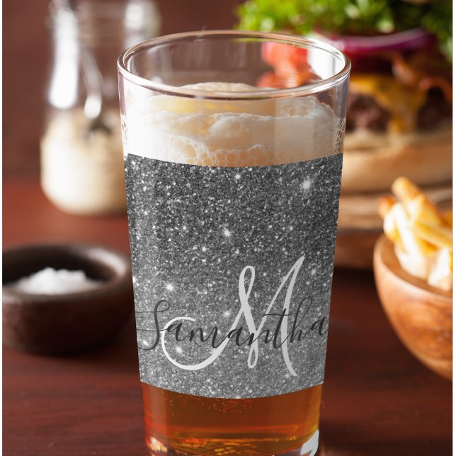 Copo De Pint Nome Personalizado da Glitter da Cinza Moderna (Criador carregado)