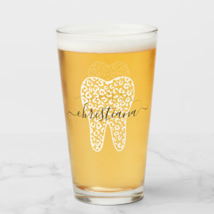 Copo De Pint Nome Personalizado Dente de Impressão Leopardo Den
