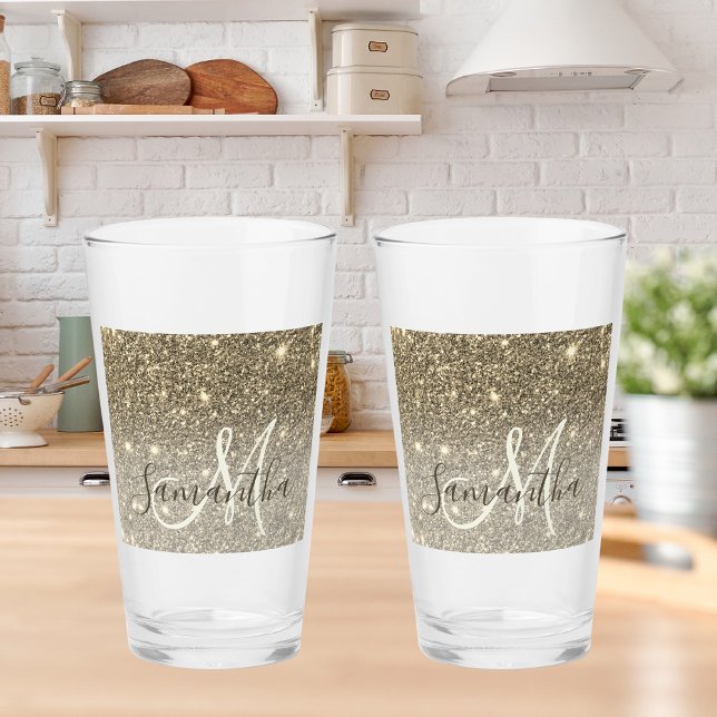 Copo De Pint Nome Personalizado do Glitter Glitter Dourado Mode (Criador carregado)