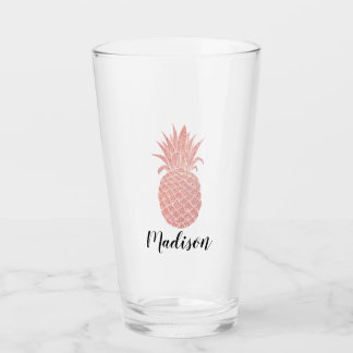 Copo De Pint Nome Personalizado do Pineapple Dourado do Rosa 