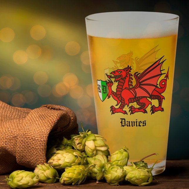 Copo De Pint Nome personalizado e monograma do dragão galês (Criador carregado)