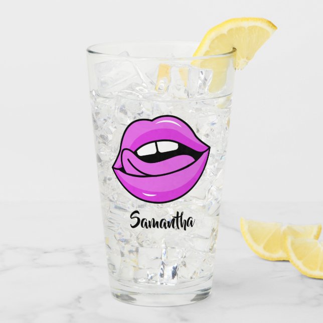Copo De Pint Nome personalizado Lábios cor-de-rosa (Gelo traseiro)