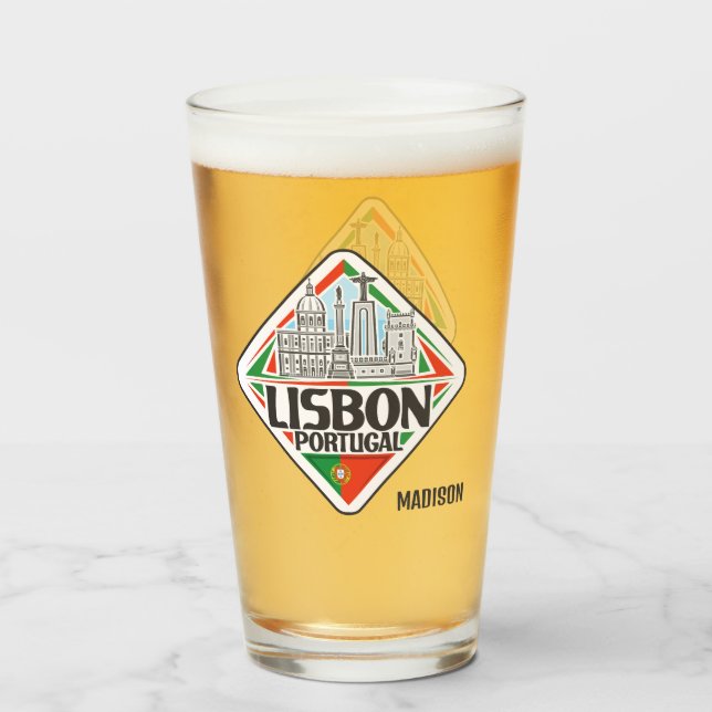 Copo De Pint Nome Personalizado Lisboa Portugal (Traseira (Preenchido))