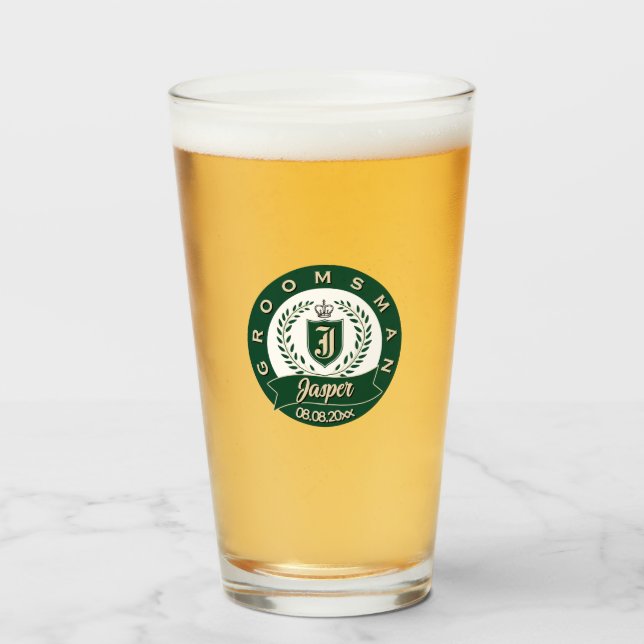 Copo De Pint Nome Personalizado Padrinho Verde Heráldico (Frente (Preenchido))
