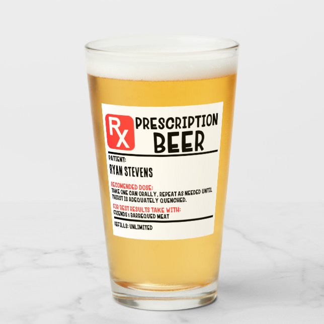 Copo De Pint Nome Personalizado Prescrição Cerveja Engraçado Hu (Frente (Preenchido))