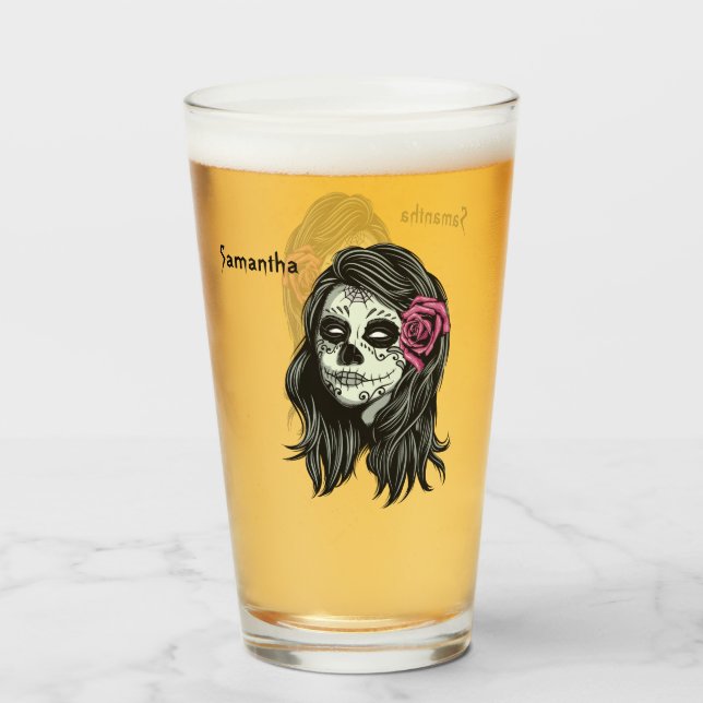 Copo De Pint Nome personalizado Zombie Woman pint glass (Frente (Preenchido))