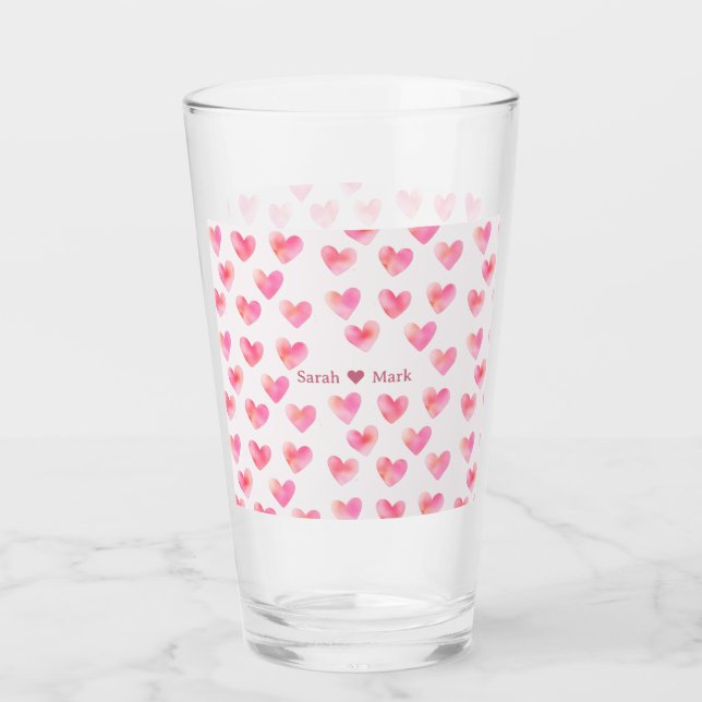 Copo De Pint Nomes Personalizados Design Romântico Rosa Amor -  (Frente)