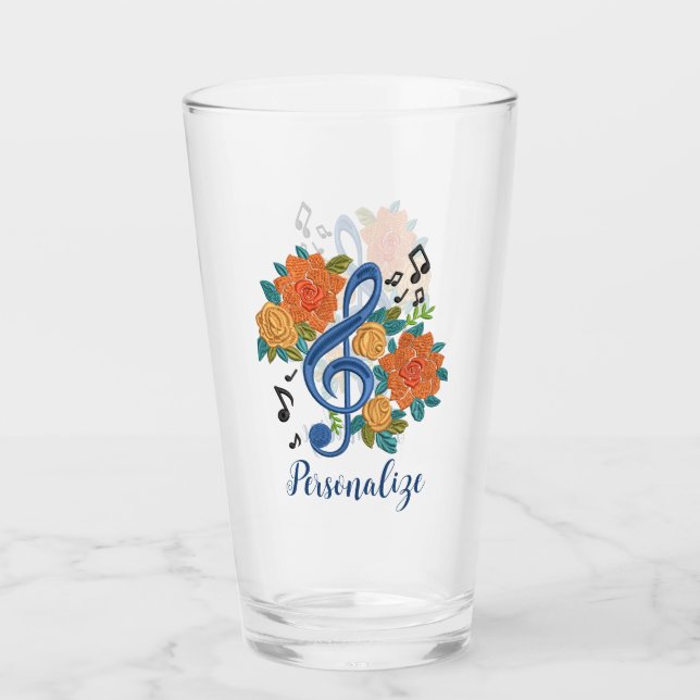 Copo De Pint Notas Musicais Clef Floral Personalizado Bebida (Frente)